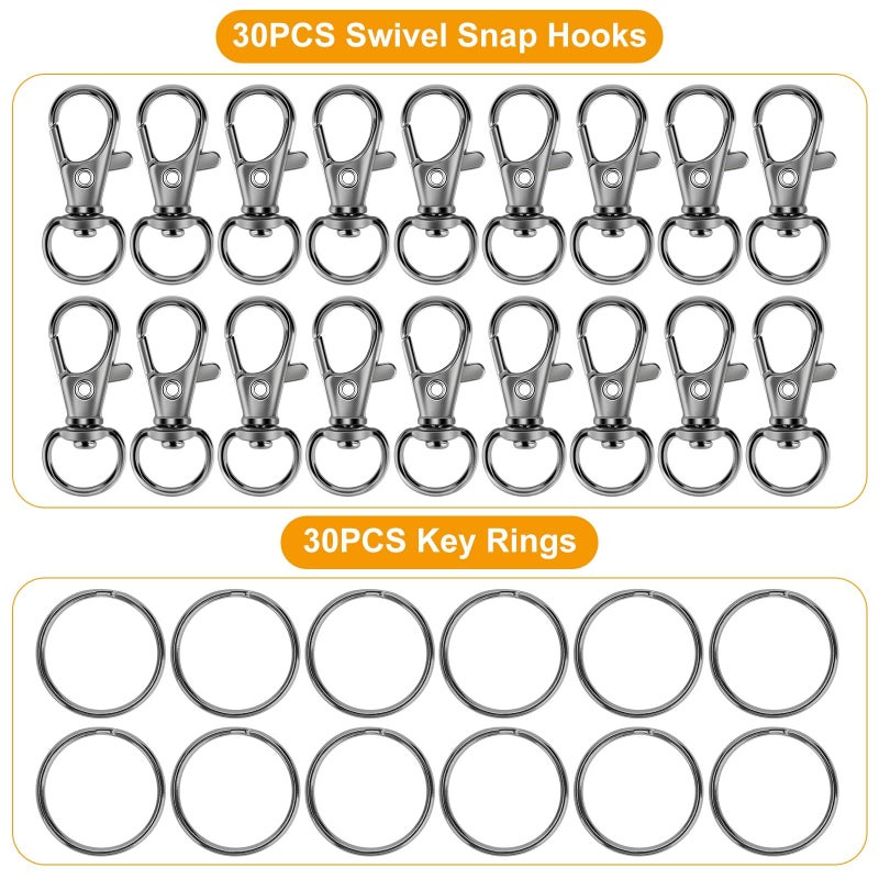 Sucrown 60PCS Keychain Making Kit, Including 30PCS Keychains Clips Hooks and 30PCS Key Chain Rings, Lobster Claw Clasps with Keychains Rings Accessories for Crafts, Gun Black - Image 2