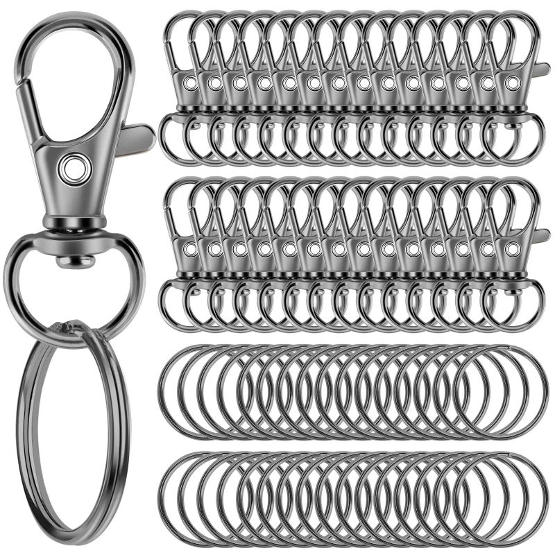 Sucrown 60PCS Keychain Making Kit, Including 30PCS Keychains Clips Hooks and 30PCS Key Chain Rings, Lobster Claw Clasps with Keychains Rings Accessories for Crafts, Gun Black - Image 1