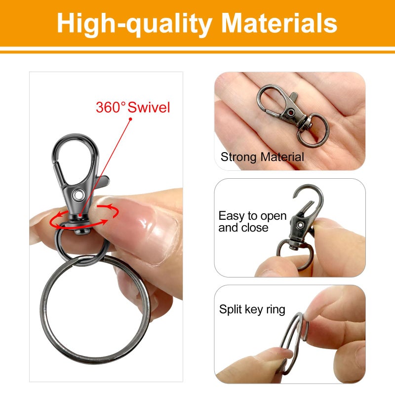 Sucrown 60PCS Keychain Making Kit, Including 30PCS Keychains Clips Hooks and 30PCS Key Chain Rings, Lobster Claw Clasps with Keychains Rings Accessories for Crafts, Gun Black - Image 4