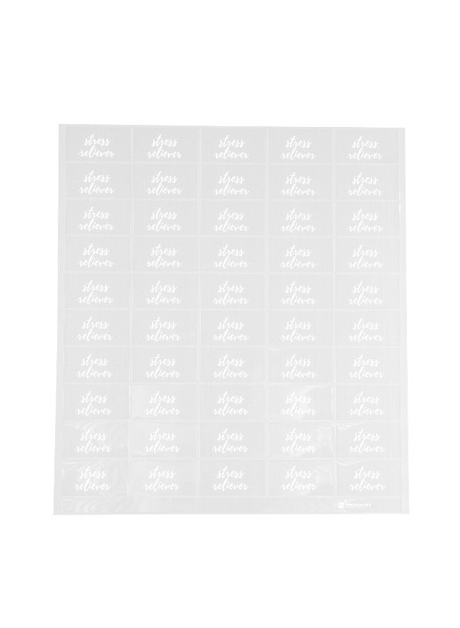 Restaurantware 1.9 x 1 Inch Stress Reliever Juice Bottle Labels, 100 Self-Adhesive Labels For Bottles - Resists Condensation, For Drink Pouches, Clear With White Font Plastic Water-Resistant Labels - Image 2