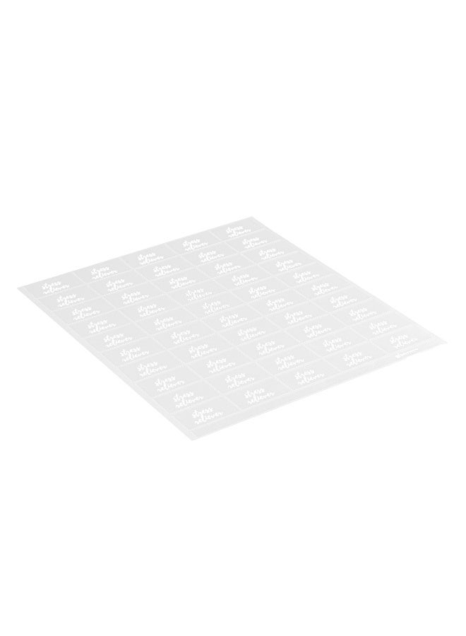 Restaurantware 1.9 x 1 Inch Stress Reliever Juice Bottle Labels, 100 Self-Adhesive Labels For Bottles - Resists Condensation, For Drink Pouches, Clear With White Font Plastic Water-Resistant Labels - Image 1