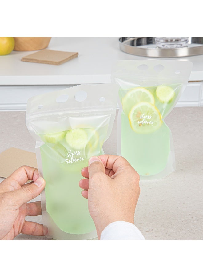 Restaurantware 1.9 x 1 Inch Stress Reliever Juice Bottle Labels, 100 Self-Adhesive Labels For Bottles - Resists Condensation, For Drink Pouches, Clear With White Font Plastic Water-Resistant Labels - Image 5