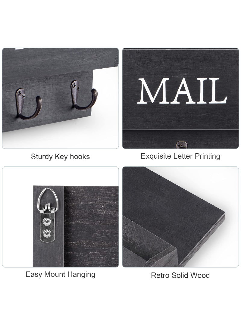 DLQuarts DLQuarts Mail Organizer with Key Holder for Wall, Mail Sorter Wall Mounted, Decorative Wooden Key and Mail Holder with 3 Hooks, Black  - Image 4