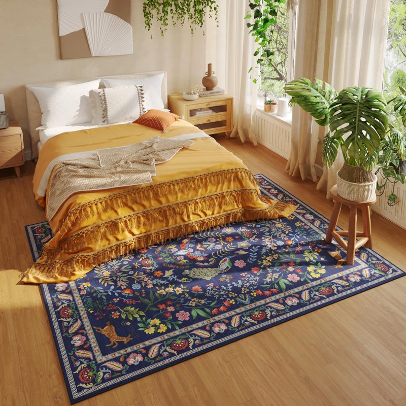 Rugcomf 8x10 Area Rugs for Living Room Washable Rug Floral Non-Slip Large Rug for Living Room, Bedroom, Farmhouse, Dining Room, Kids Playroom(Blue) - Image 4