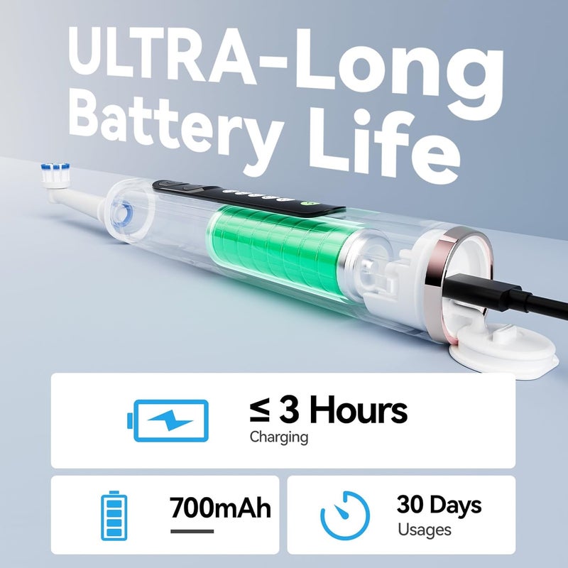 Seago Rotating Electric Toothbrush for Adults with 8 Brush Heads, 5 Cleaning modes, Rechargeable Electric Toothbrush with Timer and Travel Case for Adults and Kids - Image 5