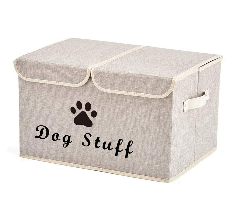 Morezi Dog toy box with lid storage organizer perfect basket for dog toys living room playroom closet home organization and storage Beige - Image 2