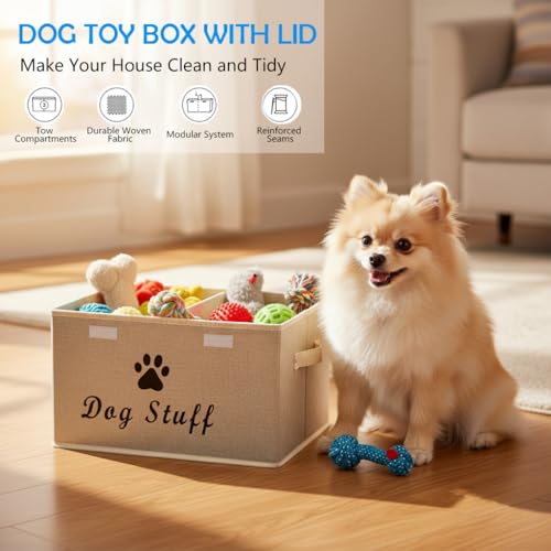 Morezi Dog toy box with lid storage organizer perfect basket for dog toys living room playroom closet home organization and storage Beige - Image 3