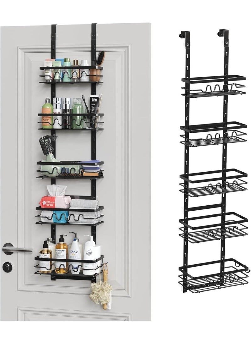 YOUWE7 The Door Bathroom Organizer, 5 Over Tier Over the Shower Caddy, Adjustable Metal Baskets Hanging Bathroom Organizer with 2 Detachable Hooks, Door Organizer and Storage - Image 2