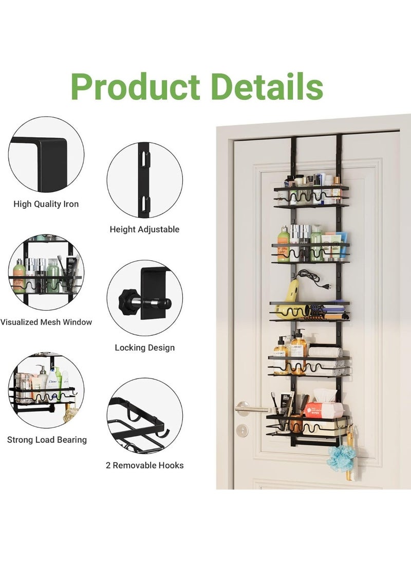 YOUWE7 The Door Bathroom Organizer, 5 Over Tier Over the Shower Caddy, Adjustable Metal Baskets Hanging Bathroom Organizer with 2 Detachable Hooks, Door Organizer and Storage - Image 5