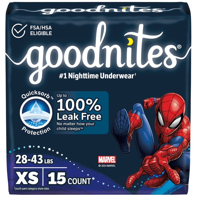 Goodnites Boys Nighttime Bedwetting Underwear Size Extra Small 2843 lbs 15 Ct Packaging May Vary