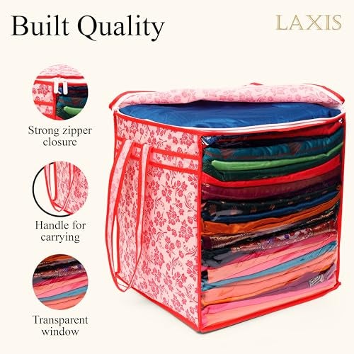LAXIS HOMFIL Brand - Laxis Non-Woven Jumbo Saree Bags, Peach Color Transparent Saree Covers With Zip, Saree Covers For Storage With Moisture & Dust Proof (Pack of 4) - Image 2