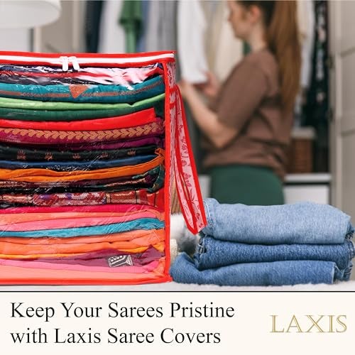 LAXIS HOMFIL Brand - Laxis Non-Woven Jumbo Saree Bags, Peach Color Transparent Saree Covers With Zip, Saree Covers For Storage With Moisture & Dust Proof (Pack of 4) - Image 3