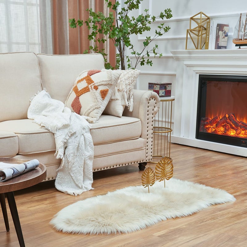 EasyJoy Ultra Soft Fluffy Shaggy Area Rug Faux Fur Rug Chair Cover Seat Pad Fuzzy Area Rug for Bedroom Floor Sofa Living Room 2 x 4 ft Sheepskin Beige