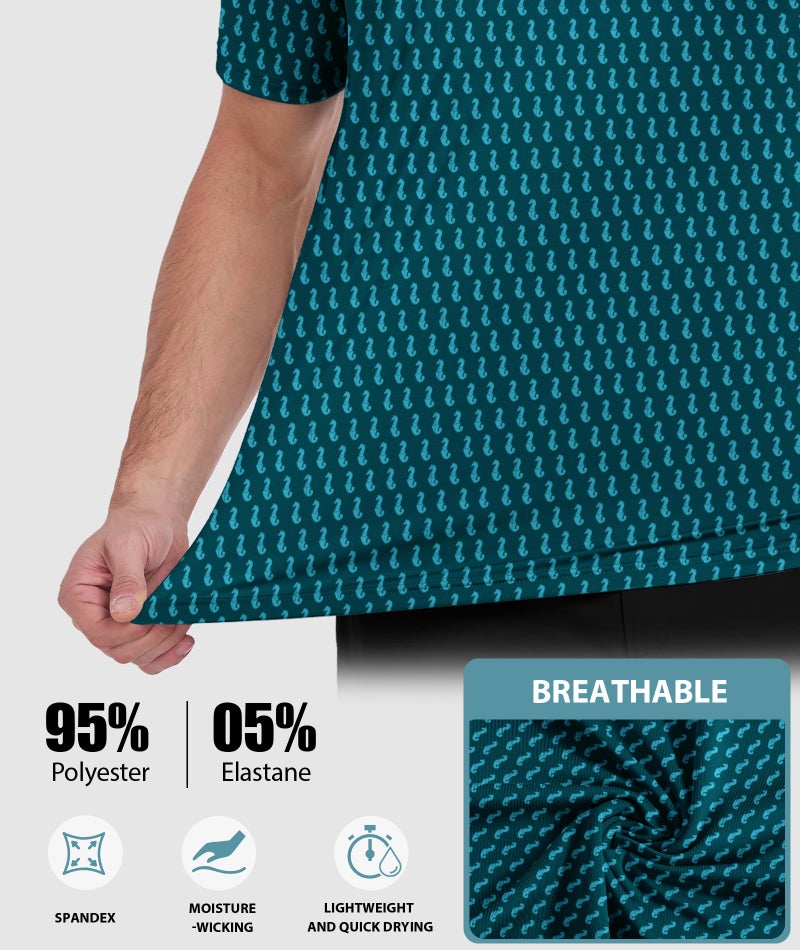ZITY Mens Golf Shirts Short Sleeve Print Patterns Performance Moisture Wicking Polo Shirt - Image 4