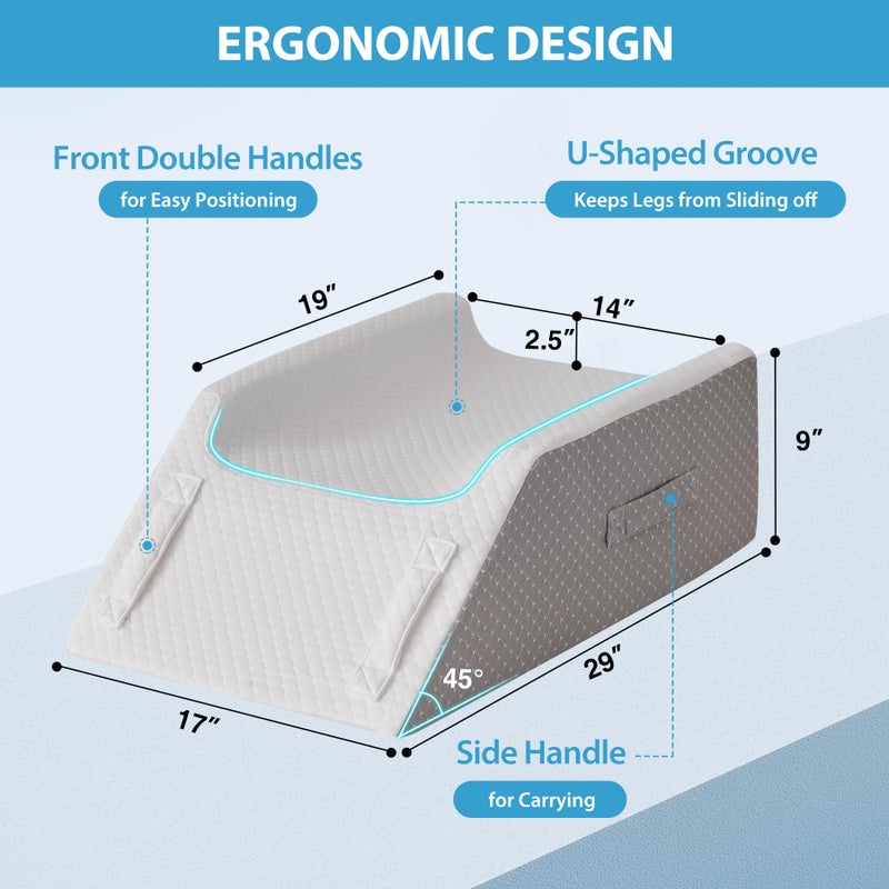 MEGCXIT Double Leg Elevation Pillows for After Surgery, Memory Foam Leg Elevating Pillow, Leg Pillow Elevation Blood Circulation, Knee Pillow Wedge Pillow for Back Knee Hip Ankle Pain Relief, White/Grey - Image 2