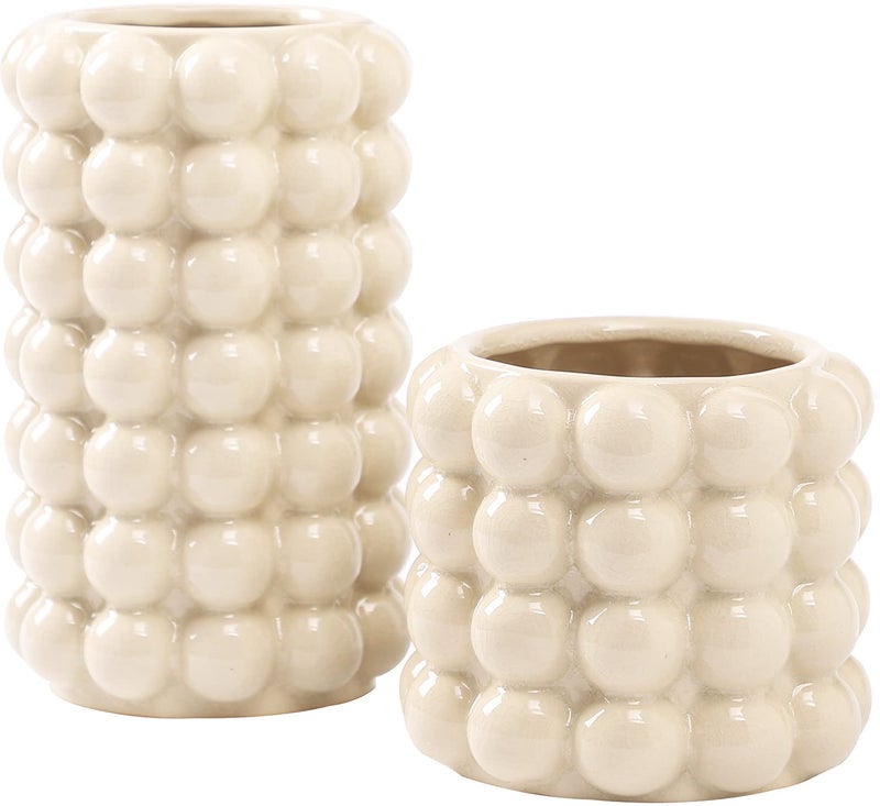 YANWE1 Bubble Vases, Set of 2 Ceramic Vase for Flowers, Boho Ceramic Flower Vases for Decor, Tall Bubble Vase for Living Room, Dining Table, Wedding, Mantel, Coffee Table(Beige) - Image 1
