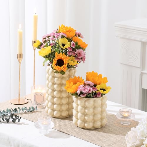 YANWE1 Bubble Vases, Set of 2 Ceramic Vase for Flowers, Boho Ceramic Flower Vases for Decor, Tall Bubble Vase for Living Room, Dining Table, Wedding, Mantel, Coffee Table(Beige) - Image 5