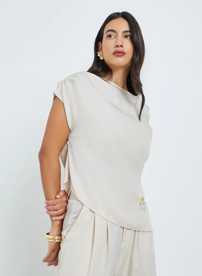 Styli Embroidered Short Sleeve Top and Wide Leg Pants Co-Ords