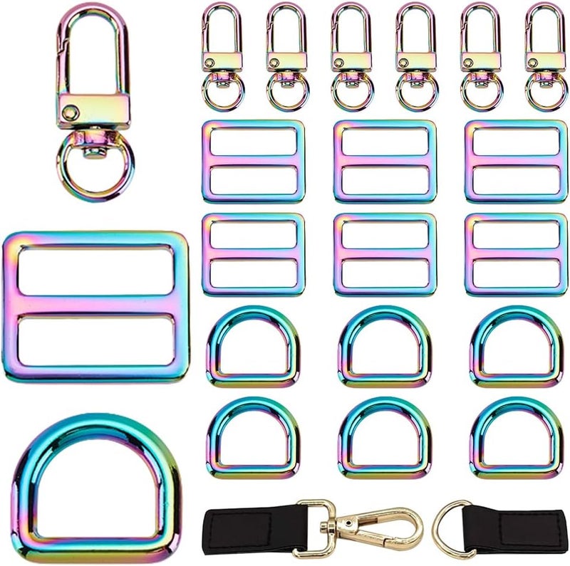klarako 15pcs Rainbow Swivel Snaps Hooks, DIY Purse Making Clasps Set Include U-Shape Lobster Claw Clasps D Rings and Tri-Glides Adjustment Buckle for Purse Backpack Strap Pet Collar Making - Image 1