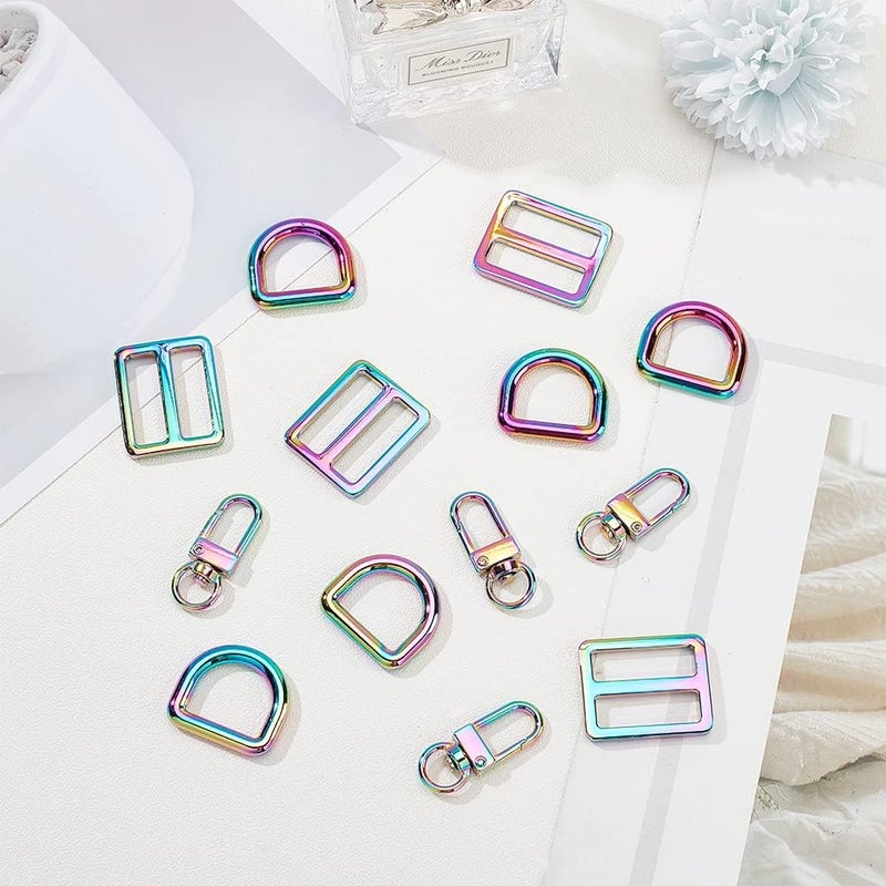 klarako 15pcs Rainbow Swivel Snaps Hooks, DIY Purse Making Clasps Set Include U-Shape Lobster Claw Clasps D Rings and Tri-Glides Adjustment Buckle for Purse Backpack Strap Pet Collar Making - Image 4