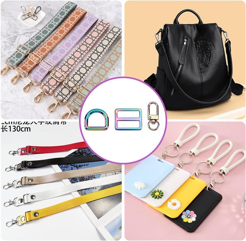klarako 15pcs Rainbow Swivel Snaps Hooks, DIY Purse Making Clasps Set Include U-Shape Lobster Claw Clasps D Rings and Tri-Glides Adjustment Buckle for Purse Backpack Strap Pet Collar Making - Image 5