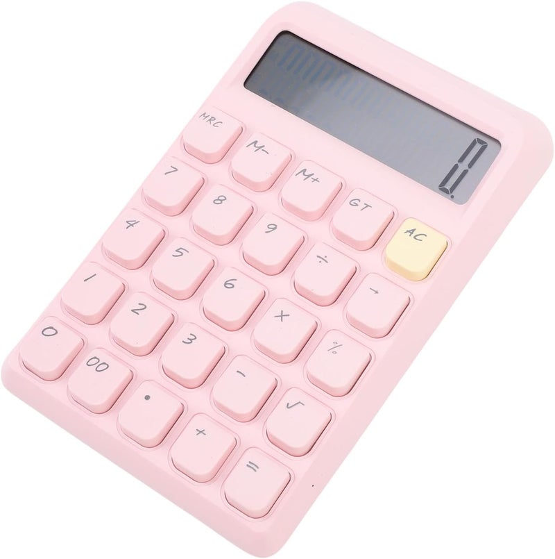 Zerodis Handicrafts and Battery Dual Power Large Display Responsive Mechanical Buttons Cute Basic Standard Calculator Office Calculator for Office Study School 12 Digits Solar (Pink) - Image 2