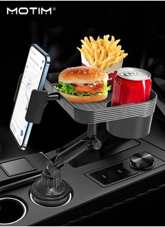 Motim 3-in-1 Rotatable Car Cup Holder Tray with Phone Holder, Car Adjustable Food Table Tray, Expandable Bases for Stability Road Trip & Car Travel Essentials  - Image 1