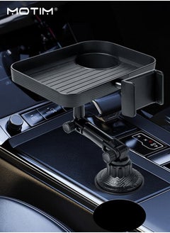Motim 3-in-1 Rotatable Car Cup Holder Tray with Phone Holder, Car Adjustable Food Table Tray, Expandable Bases for Stability Road Trip & Car Travel Essentials  - Image 2