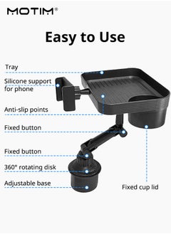 Motim 3-in-1 Rotatable Car Cup Holder Tray with Phone Holder, Car Adjustable Food Table Tray, Expandable Bases for Stability Road Trip & Car Travel Essentials  - Image 5