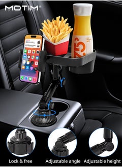 Motim 3-in-1 Rotatable Car Cup Holder Tray with Phone Holder, Car Adjustable Food Table Tray, Expandable Bases for Stability Road Trip & Car Travel Essentials  - Image 3