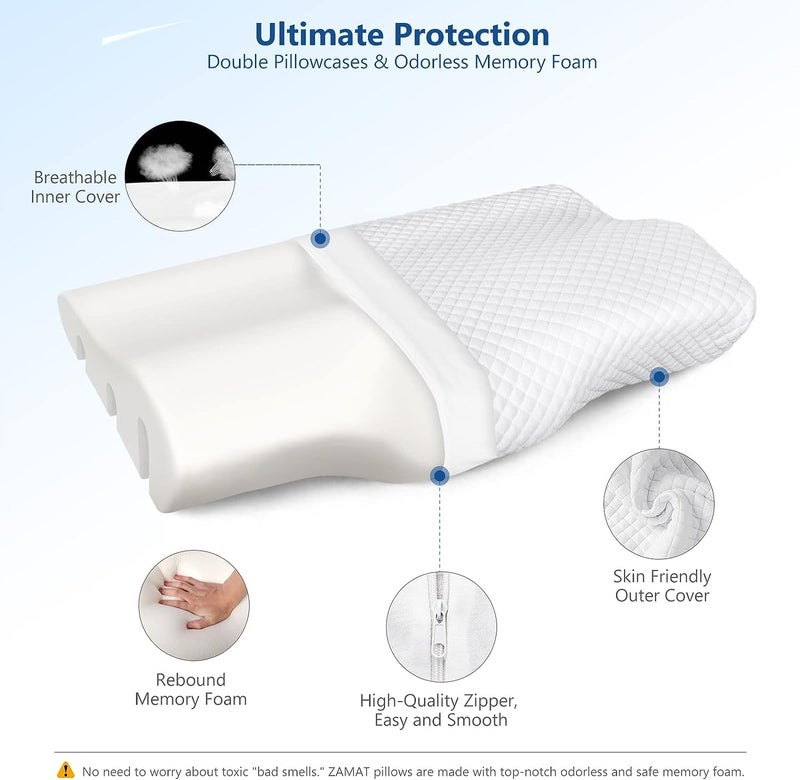 Rylan Memory Foam Pillow,Orthopedic Pillow for Neck Pain Cervical Contour Memory Foam Pillow,Orthopedic Pillow for Neck Pain,Orthopedic Contour Pillow Support (White) - Image 5