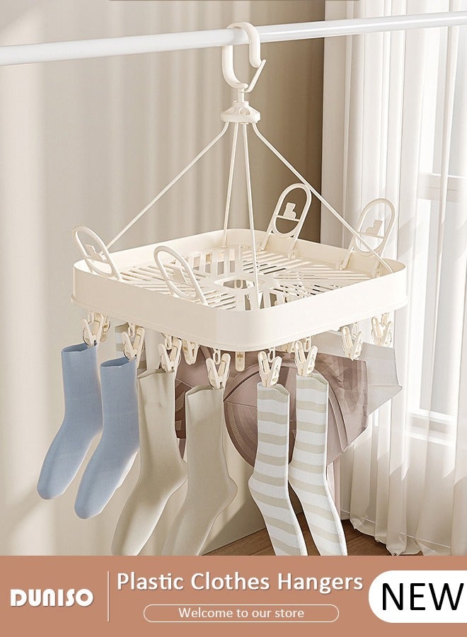 DUNISO Plastic Clothes Hangers, Windproof Laundry Clips with Clamp Grip Hook, 360° Rotatable Clothes Drying Rack, Durable Coat and Clothes Hangers with Clips, Durable Lightweight Space Saving Laundry Hangers for Coats, Skirts, Pants, Dress  - Image 1