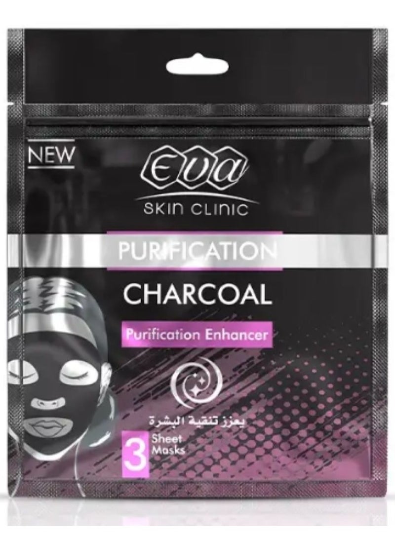 Eva Eva skin Clinic Charcoal Purification Enhancer 3 sheet Mask 42 Ml - Image 1