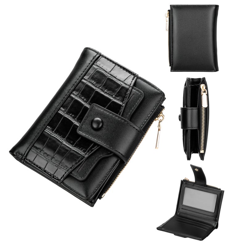 Women's Short Stone Texture Wallet Multi-card Holder Zip Around Contrast Color - Image 1