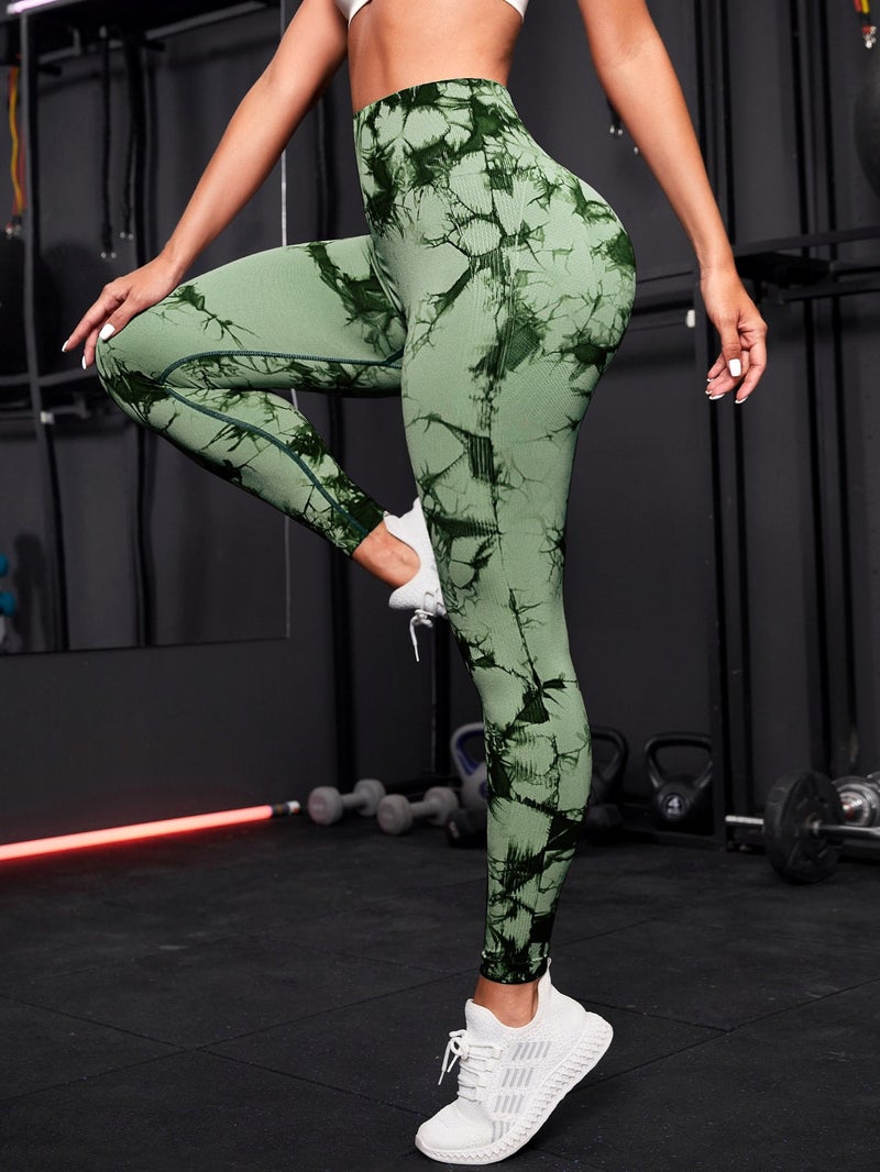Sale Tie-Dyed High Waist Hip Lifting High Elastic Tight Sports Pants Internet Celebrity Peach Yoga Pants Fitness Pants - Image 5