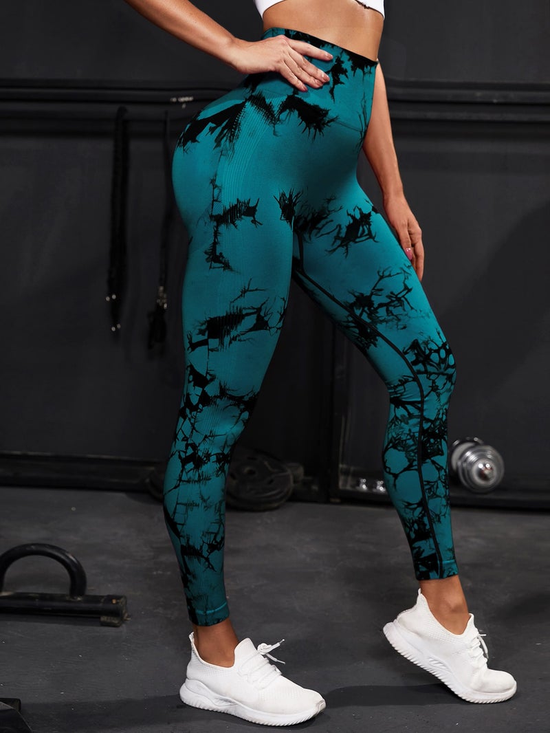Sale Tie-Dyed High Waist Hip Lifting High Elastic Tight Sports Pants Internet Celebrity Peach Yoga Pants Fitness Pants - Image 1