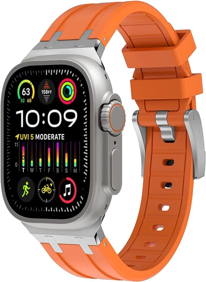 Wingle for Apple Watch Ultra Band 49mm 45mm 44mm 42mm for Men, Liquid Silicone Rubber Band for iWatch Series 8 7 6 5 4 SE Ultra, Luxury Cool Designed AP Rubber Watch Strap with Stainless Steel Adapter