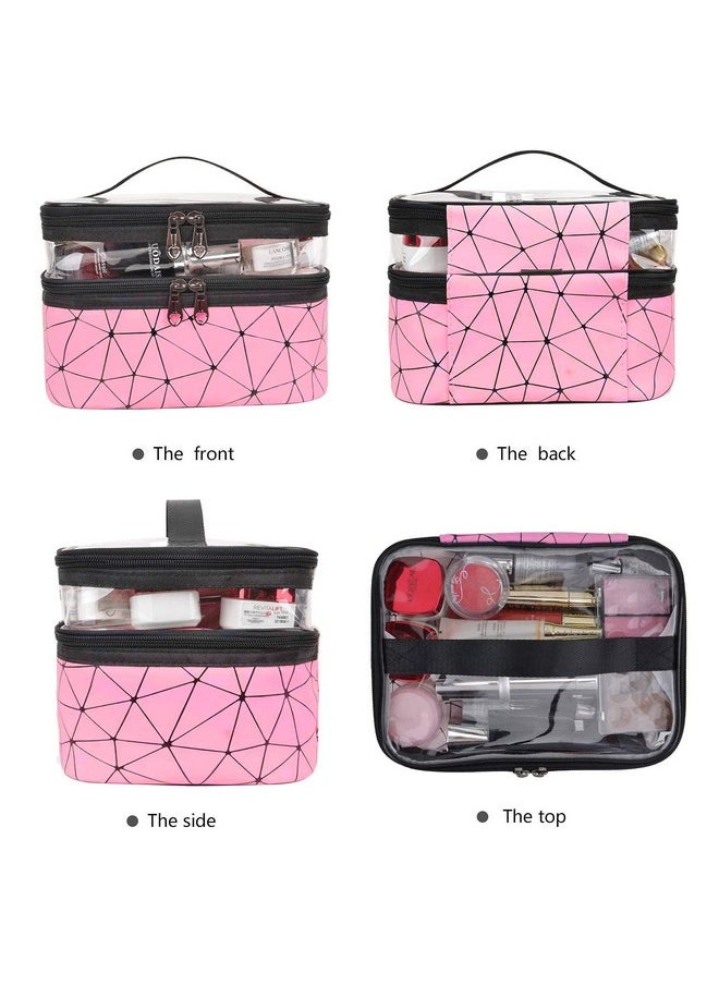 INOVERA (LABEL) - Faux Leather Double Layer Cosmetics Makeup Toiletries Storage Organizer Cosmetic Bag (Pink - Diamond), 22.5 X 16.5 X 15 Centimeters - Image 1