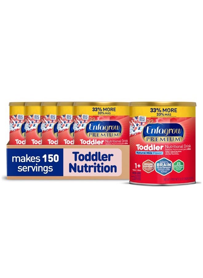 Enfagrow PREMIUM Toddler Nutritional Drink, Made with Real Milk, Brain-Building Omega-3 DHA, Nutrients and Prebiotics for Growth & Immune Support, Non-GMO, Toddler Milk Powder, 32 Oz Can, 6 Count - Image 1