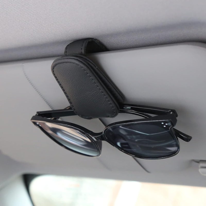 T NEWFUN Sunglasses Holders for Car Sun Visor, Leather Eyeglasses Hanger Mounter, Magnetic Glasses Holder and Ticket Card Clip, Auto Interior Accessories Universal for SUV Pickup Truck - Image 1