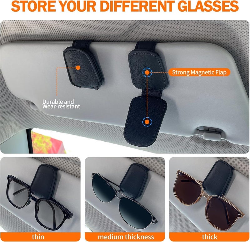T NEWFUN Sunglasses Holders for Car Sun Visor, Leather Eyeglasses Hanger Mounter, Magnetic Glasses Holder and Ticket Card Clip, Auto Interior Accessories Universal for SUV Pickup Truck - Image 5