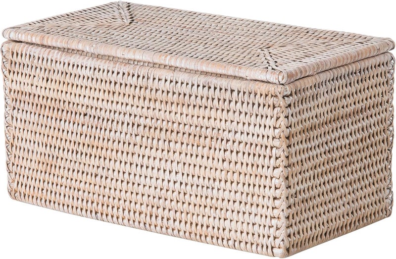 Kouboo Kouboo La Jolla Rectangular Rattan Box WhiteWash Toilet Roll Storage Basket 1030101  - Image 1