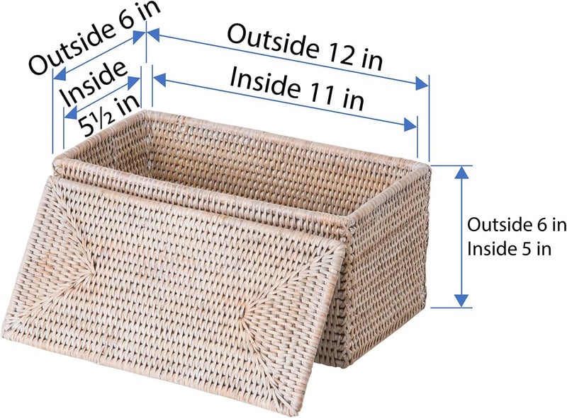 Kouboo Kouboo La Jolla Rectangular Rattan Box WhiteWash Toilet Roll Storage Basket 1030101  - Image 4