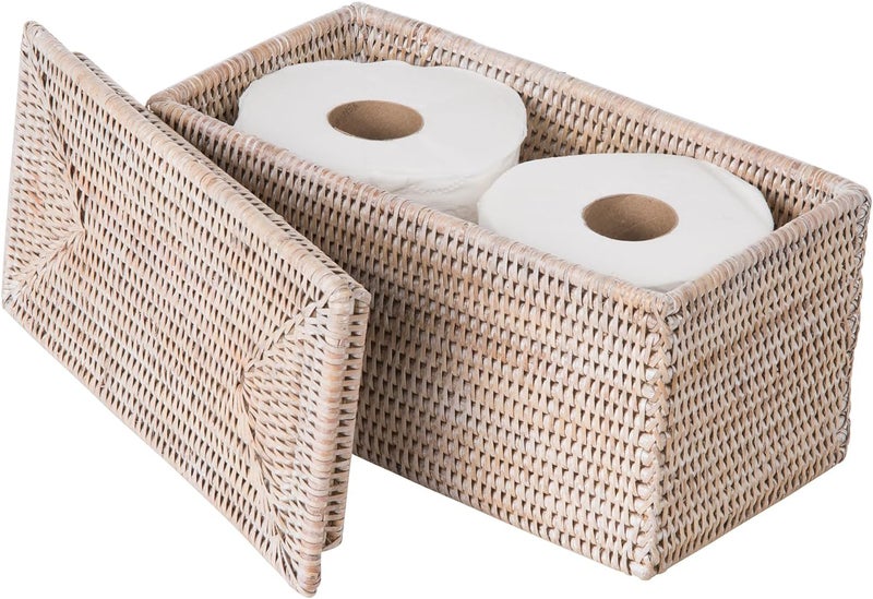 Kouboo Kouboo La Jolla Rectangular Rattan Box WhiteWash Toilet Roll Storage Basket 1030101  - Image 2