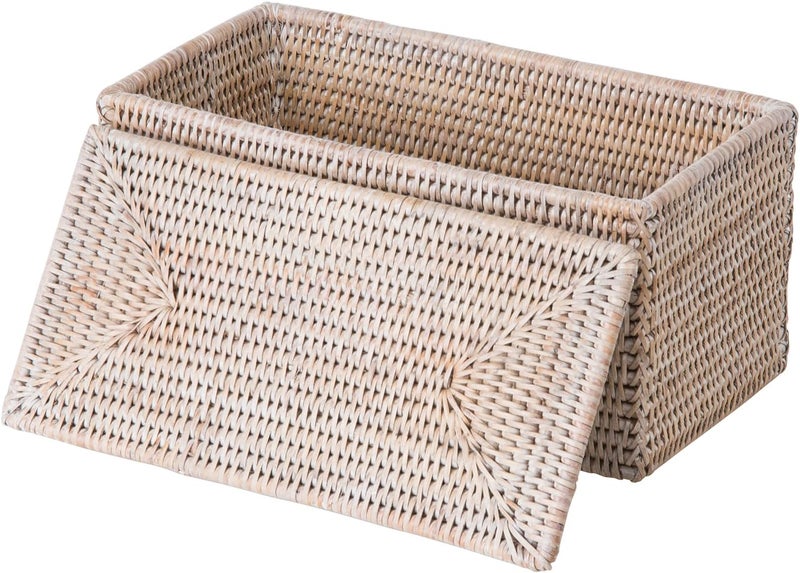 Kouboo Kouboo La Jolla Rectangular Rattan Box WhiteWash Toilet Roll Storage Basket 1030101  - Image 5