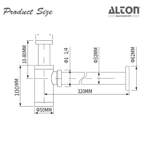 ALTON ALD130, Brass Bottle Trap With 300mm Pipe| For Wash Basin (Black) - Image 2