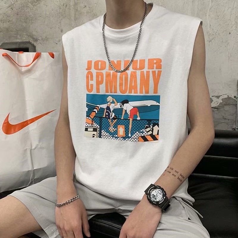 Summer Harbor Casual Loose Mens Tank Top Sleeveless T-shirt White