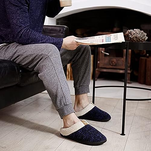 ULTRAIDEAS Mens Slip On Slippers, Sherpa Lined House Shoes with Memory Foam for Indoor Outdoor, Machine Washable (Upgrade Blue, Size 7-8) - Image 5