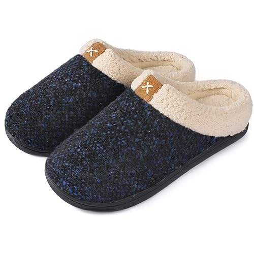 ULTRAIDEAS Mens Slip On Slippers, Sherpa Lined House Shoes with Memory Foam for Indoor Outdoor, Machine Washable (Upgrade Blue, Size 7-8) - Image 1