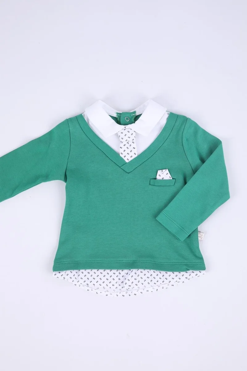 Baby Hola Tied Long Sleeve Baby Boy Top and Bottom 2-Piece Stylish Set Gift Seasonal Spring 2343